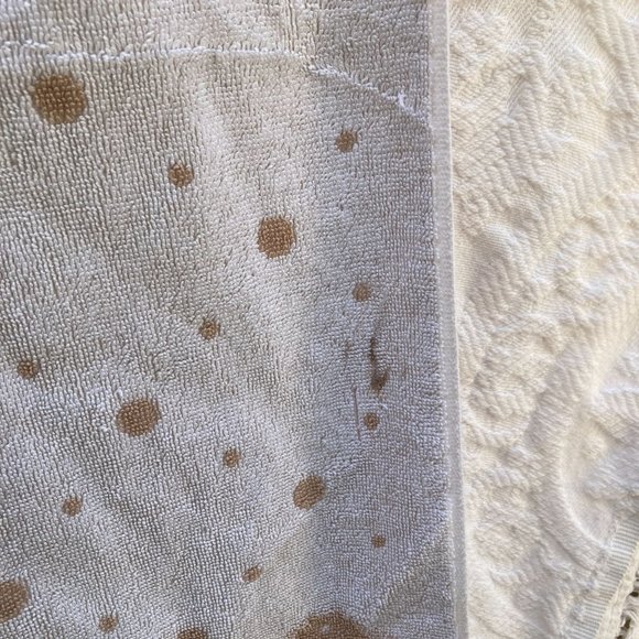 Vintage 60s FIELCREST FLORAL Polka Dot Tan White Bath TOWEL - Picture 6 of 7